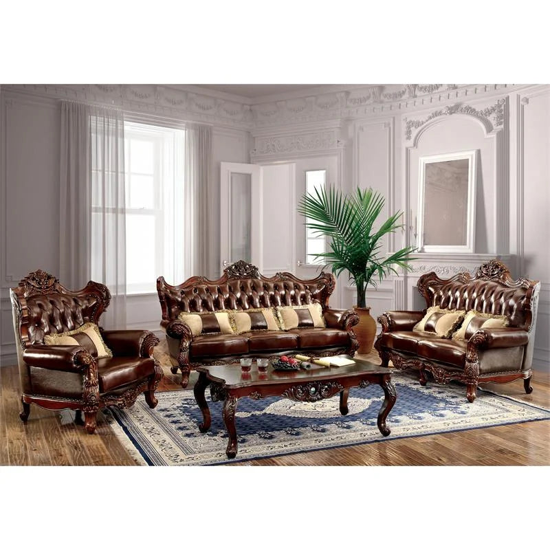 Dark Oak Top Grain Leather Tufted Sofa H564517