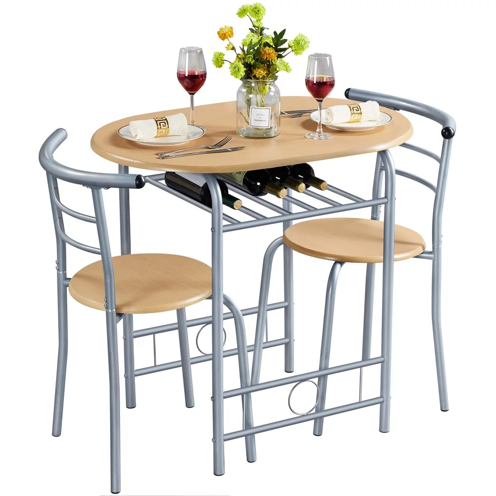 3 Piece Round Dining Table Set with Storage Rack O715