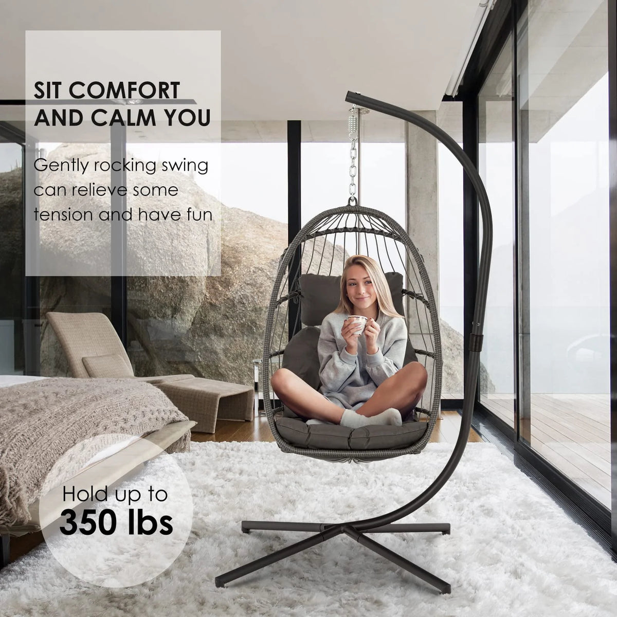 Hanging Egg Chair with Stand and Cushion K23529
