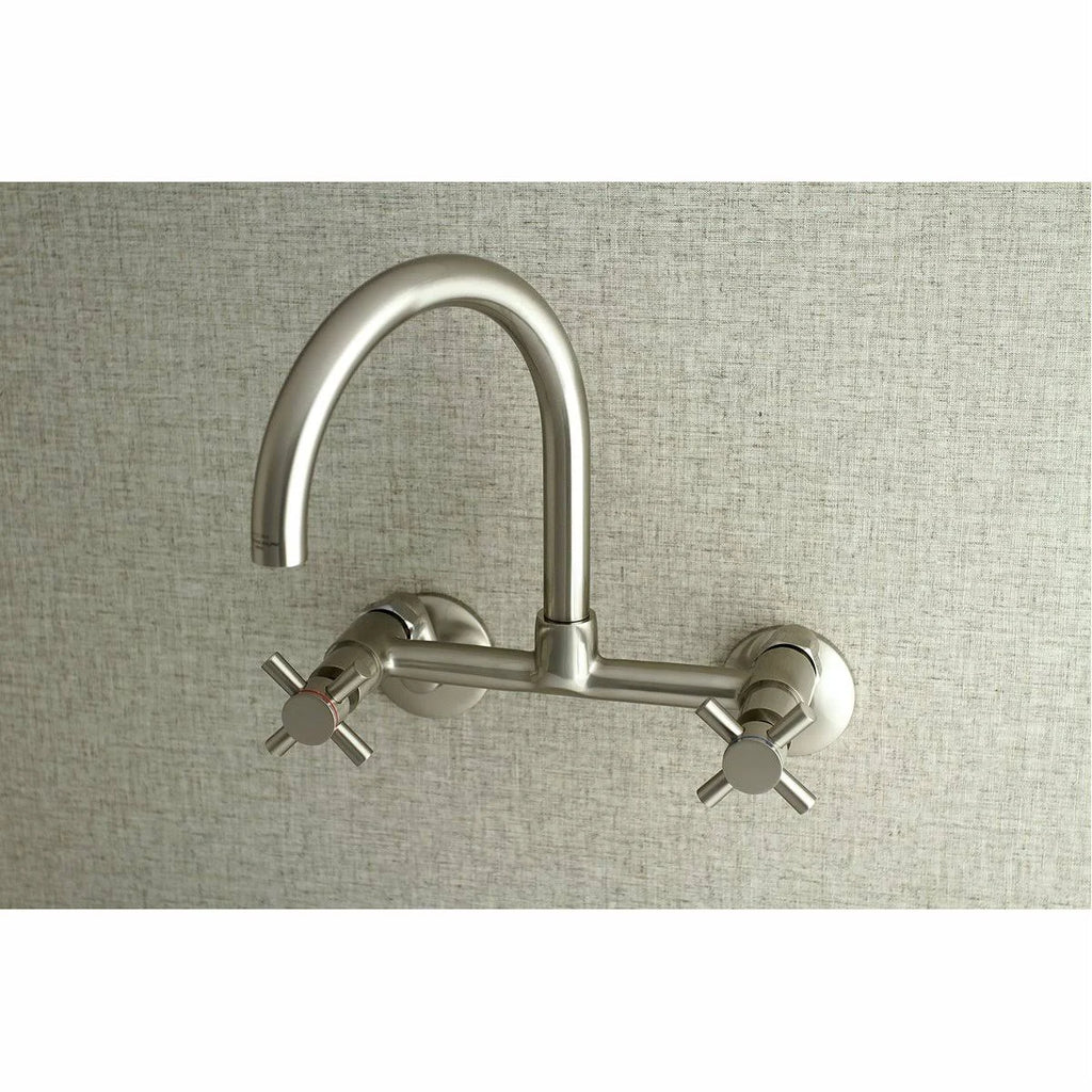 Brushed Nickel Adjustable Center Wall Mount Kitchen Faucet W47615