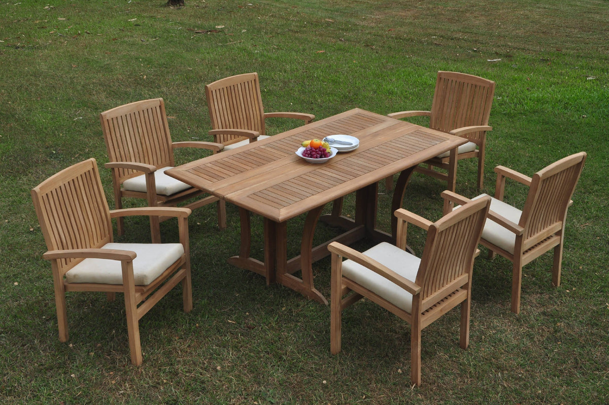 Grade-A Teak 7 Pc 6 Seater Folding Rectangle Table and 6 Stacking Arm Chairs H8037