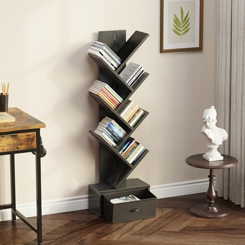 Rustic Brown 7 Shelf Wooden Bookshelf with Drawer D920198