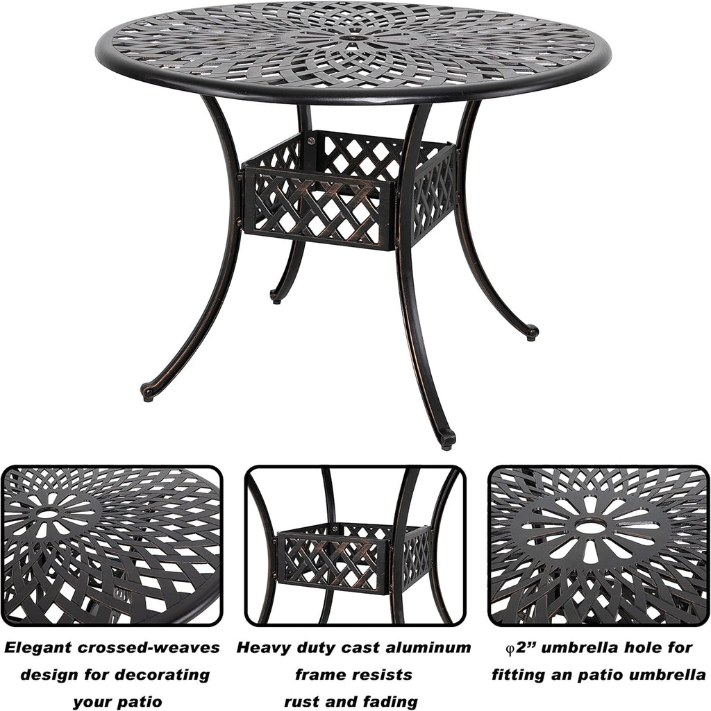 Black Round Cast Aluminum Patio Table with Umbrella Hole O183