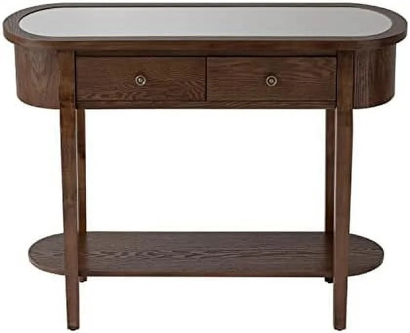 Half-Round Entryway Table with Solid MDF Board Glass Table Top Console Table 15.7" D x 40" W x 30.5" H G151093