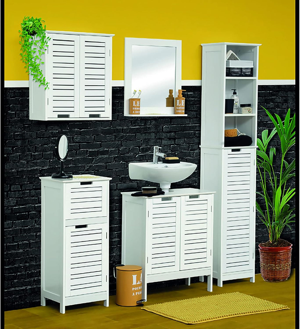 Freestanding Bath Linen Tower Cabinet 1 Door 3 Shelves Wood White D4772