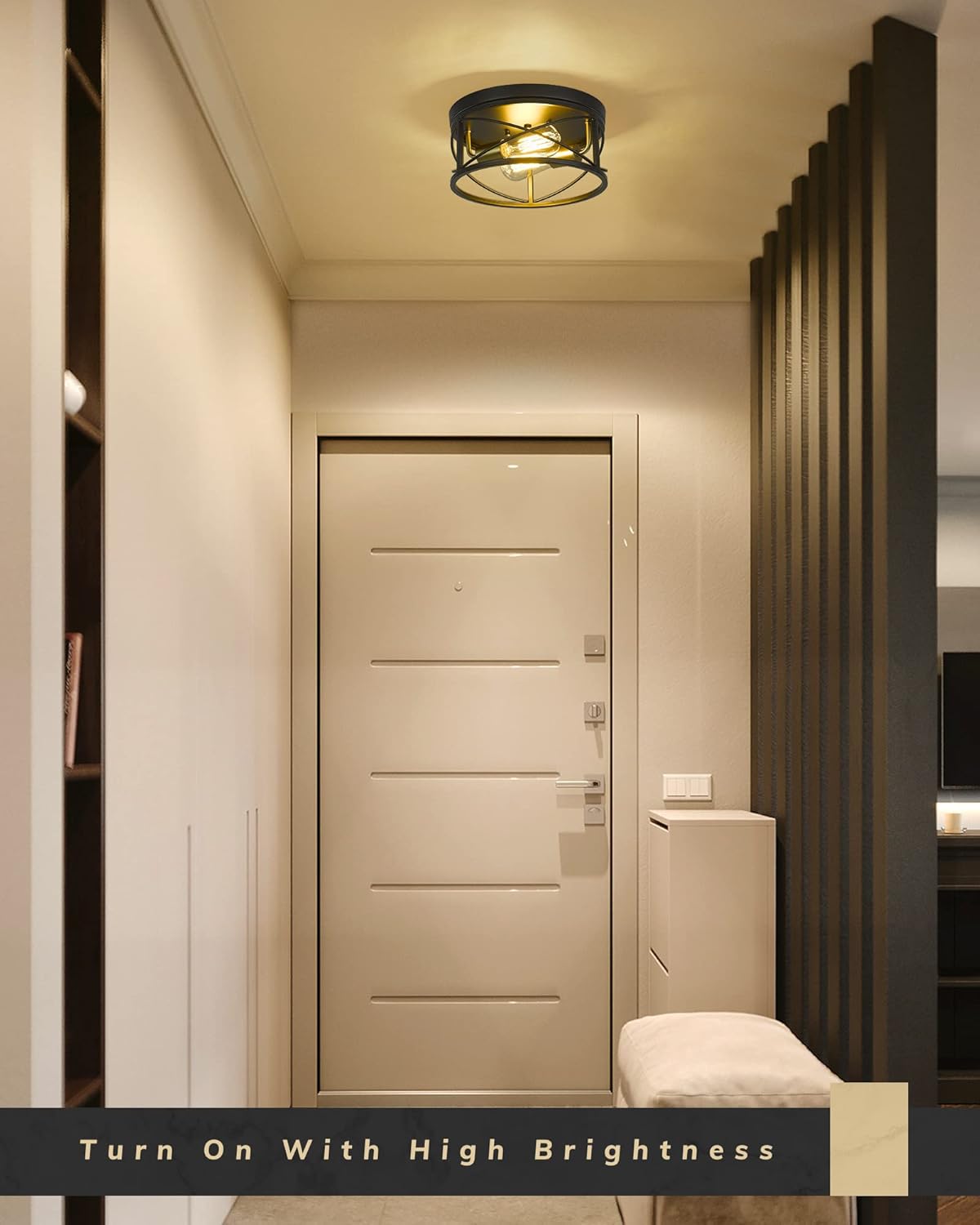 12 Inch 2-Light Farmhouse Flush Mount Ceiling Light Fixture in Matte Black and Brushed Brass Y79004