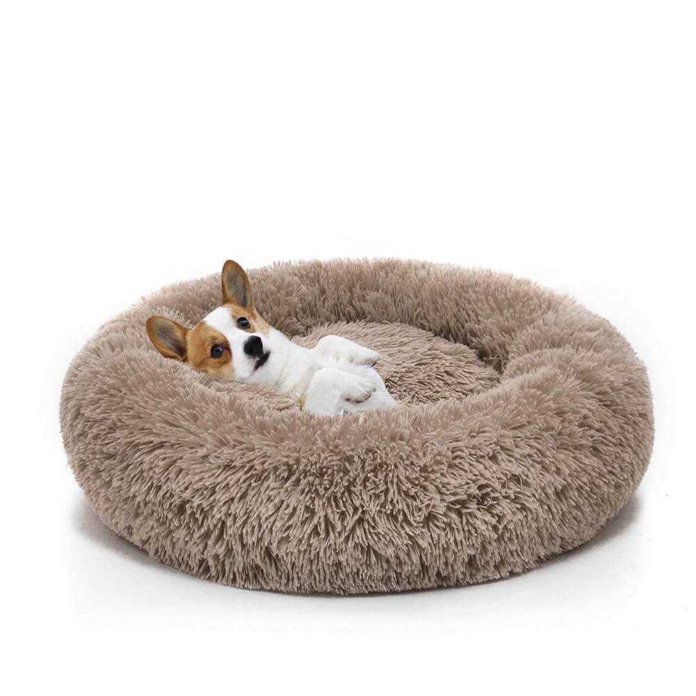 Round Plush Donut Pet Bed Warm Fur Cuddler Cushion Bed Non-Slip D35089