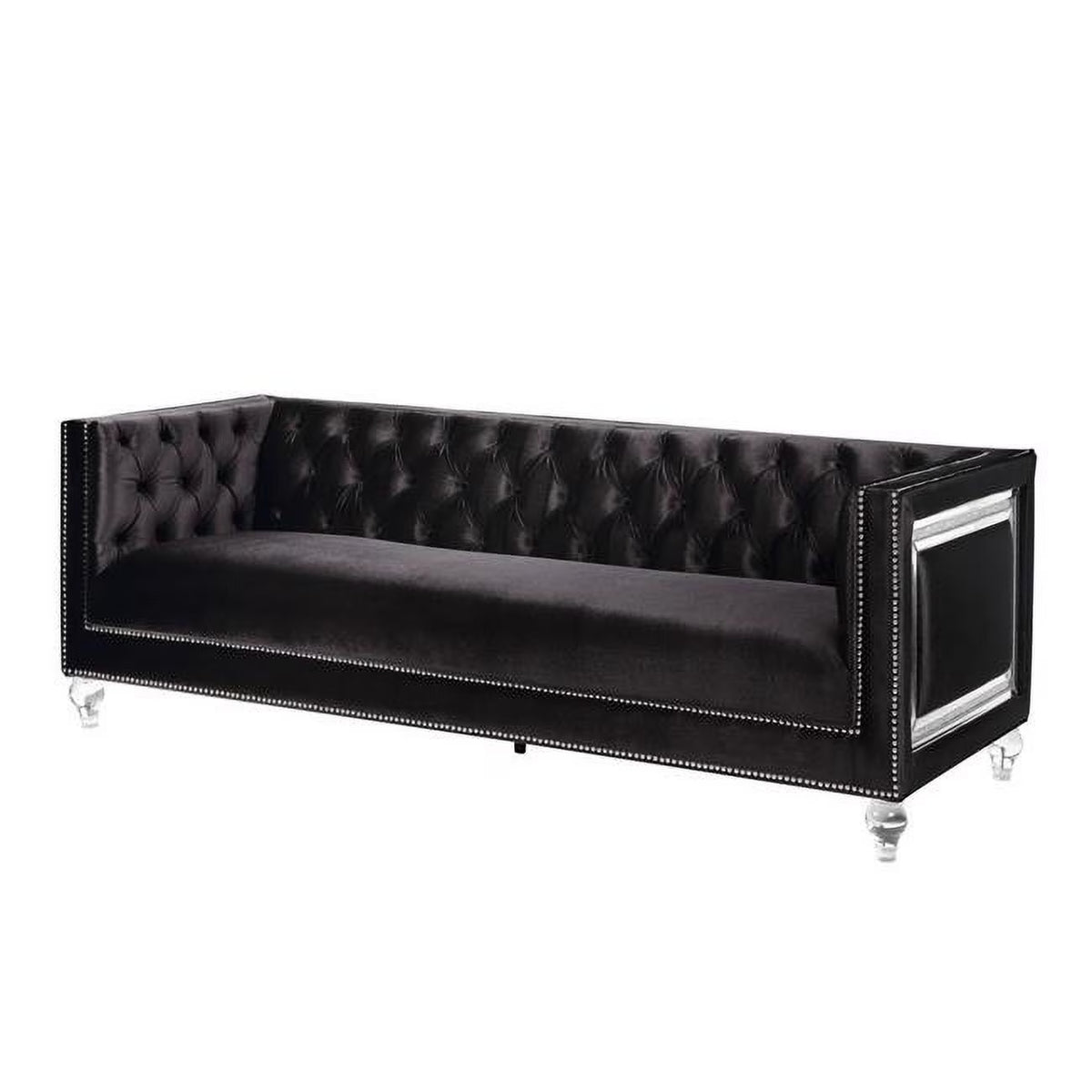 Black Velvet Sofa with Two Toss Pillows X40521