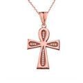 14K Rose Gold Ankh Cross Pendant Necklace S55653