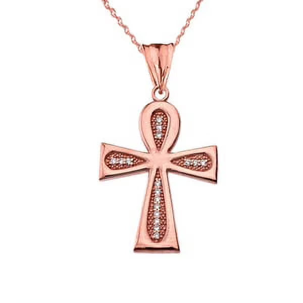 14K Rose Gold Ankh Cross Pendant Necklace S55653