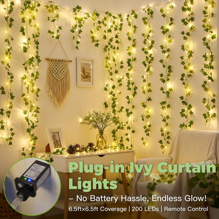 200 LED 6.5ft x 6.5ft Pothos Fairy Curtain Lights with Remote Warm White M851