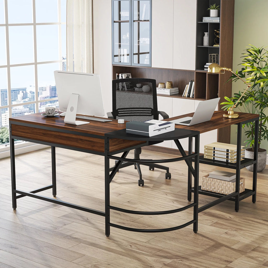 59" L Shaped Corner Computer Desk with Storage Shelves L861