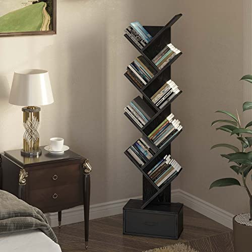 Rustic Brown 7 Shelf Wooden Bookshelf with Drawer D920198
