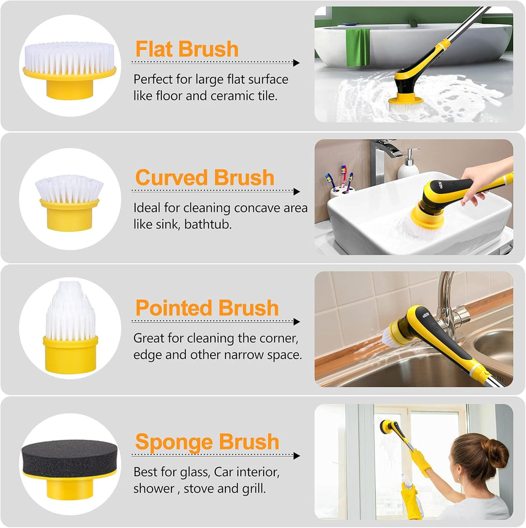 Electric Spin Scrubber Cordless Floor Scrubber with Adjustable Handle and 6 Replaceable Cleaning Brush Pack of 2 Q106833
