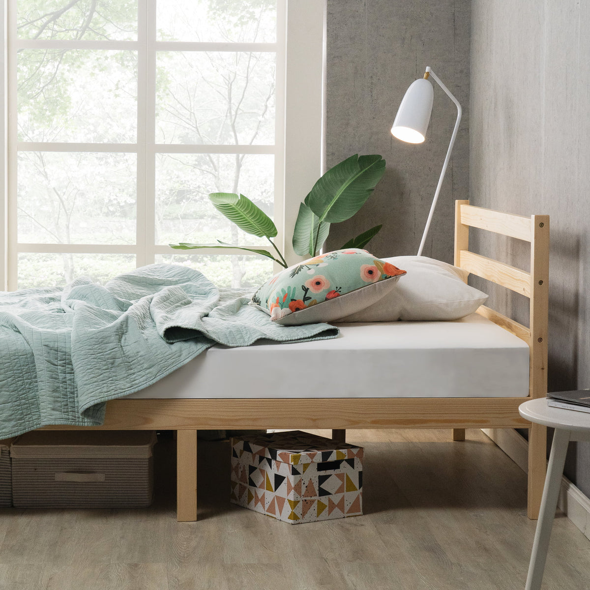 King Wood Platform Bed Frame with Headboard J93222