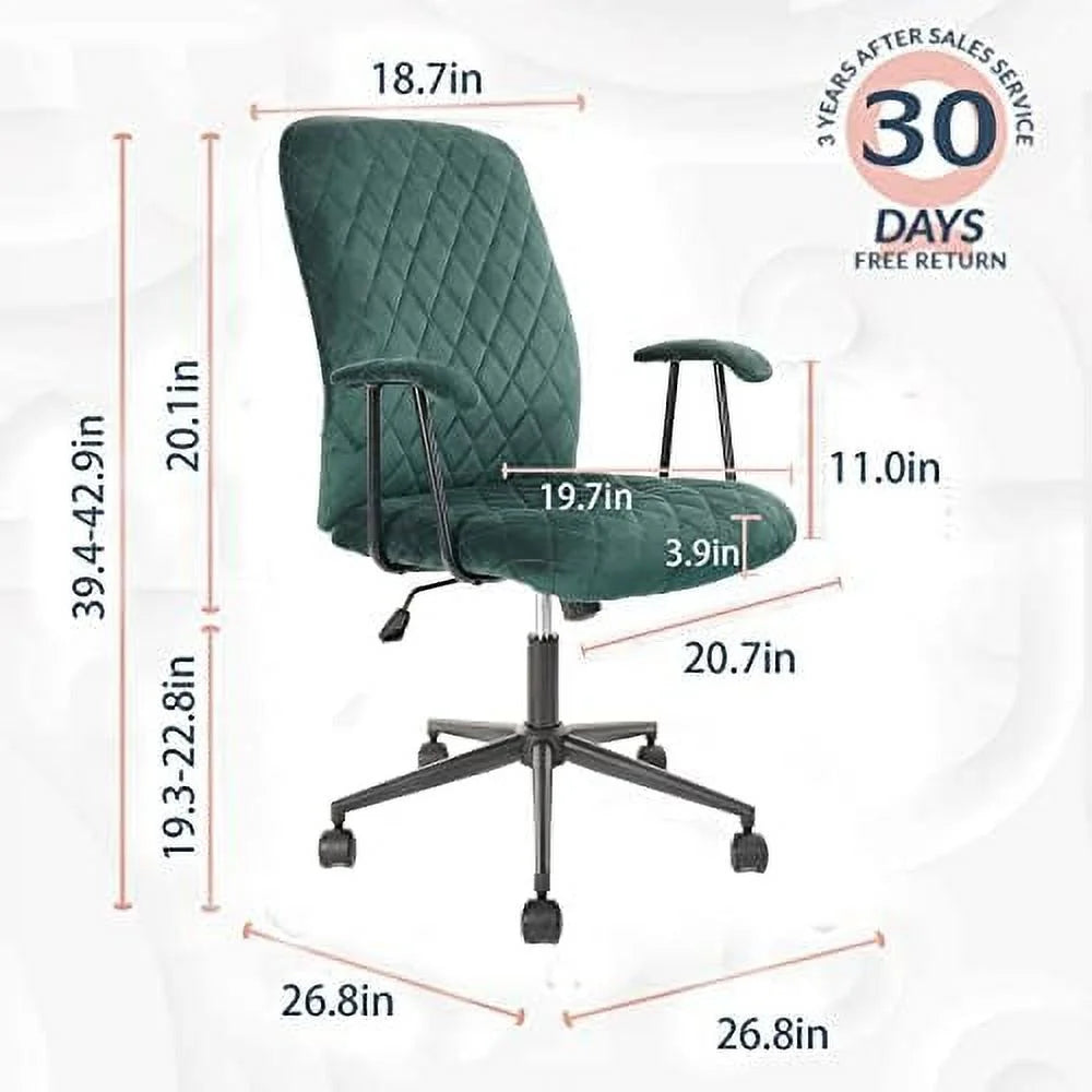 Green Velvet Upholstered Office Desk Chair with Armrest and Wheels X48340