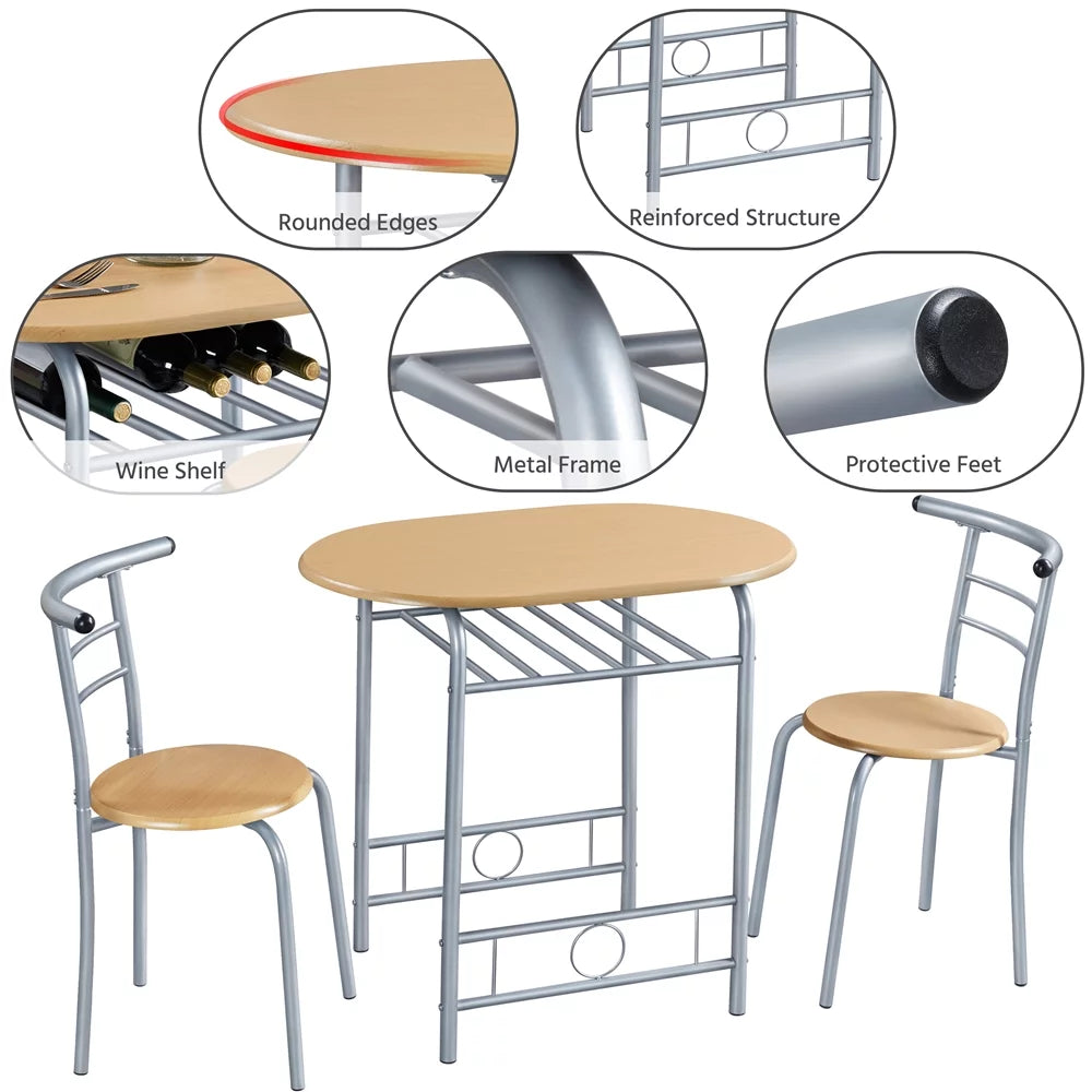 3 Piece Round Dining Table Set with Storage Rack O715