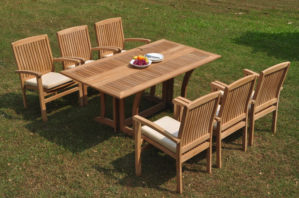 Grade-A Teak 7 Pc 6 Seater Folding Rectangle Table and 6 Stacking Arm Chairs H8037