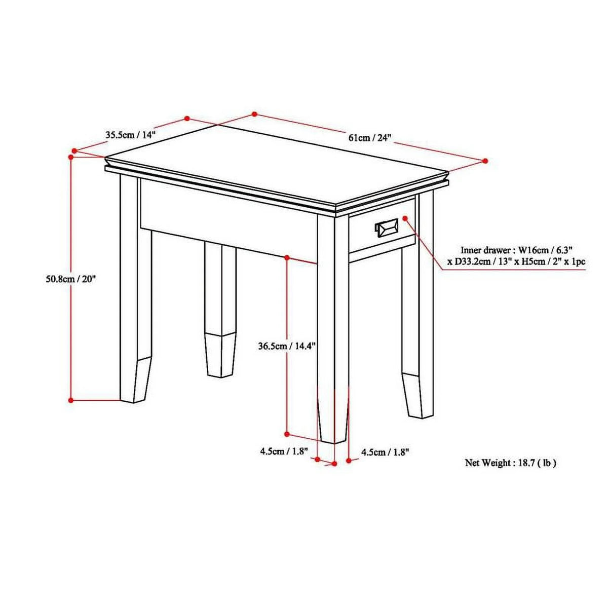 Gray Wood Narrow Side Table L7663