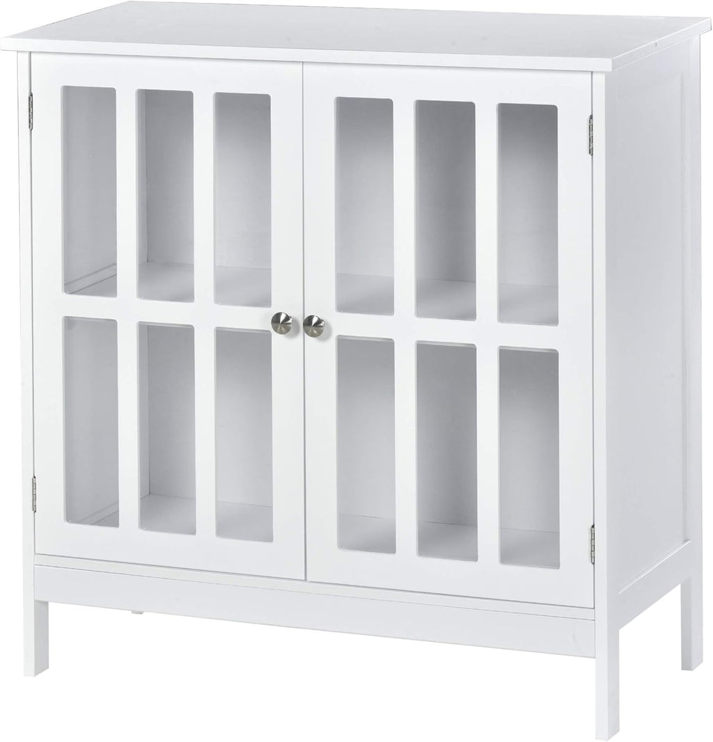 White Storage Sideboard Buffet Cabinet with 2 Transparent Doors Q259